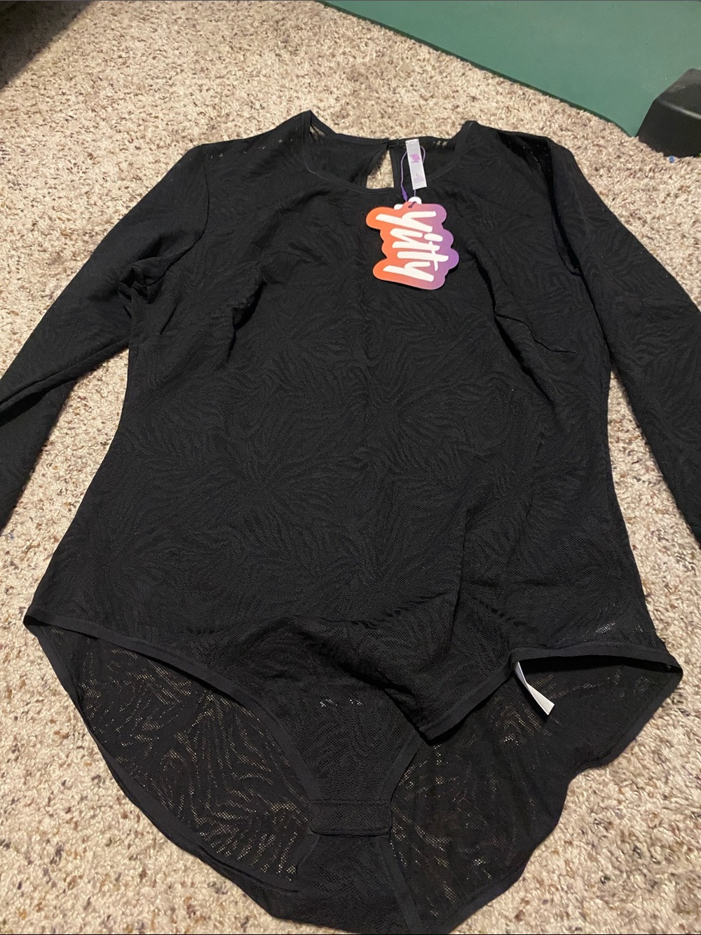 YITTY Black Long-Sleeve Textured Crewneck Bodysuit